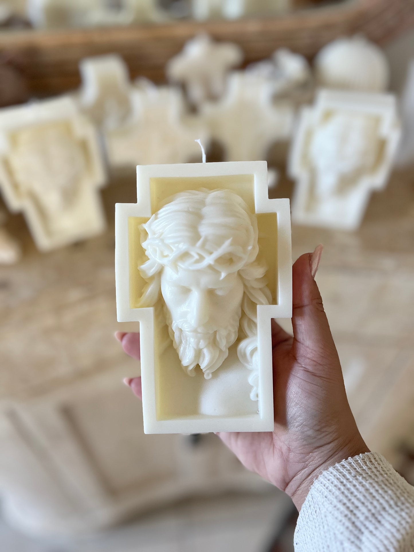 Jesus Face Cross Candle soy wax pillar religion bulk set