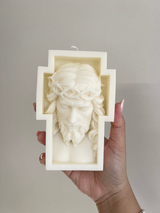 Jesus Face Cross Candle soy wax pillar religion