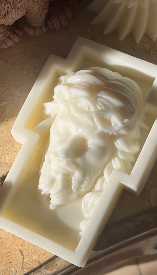 Jesus Face Cross Candle soy wax pillar religion