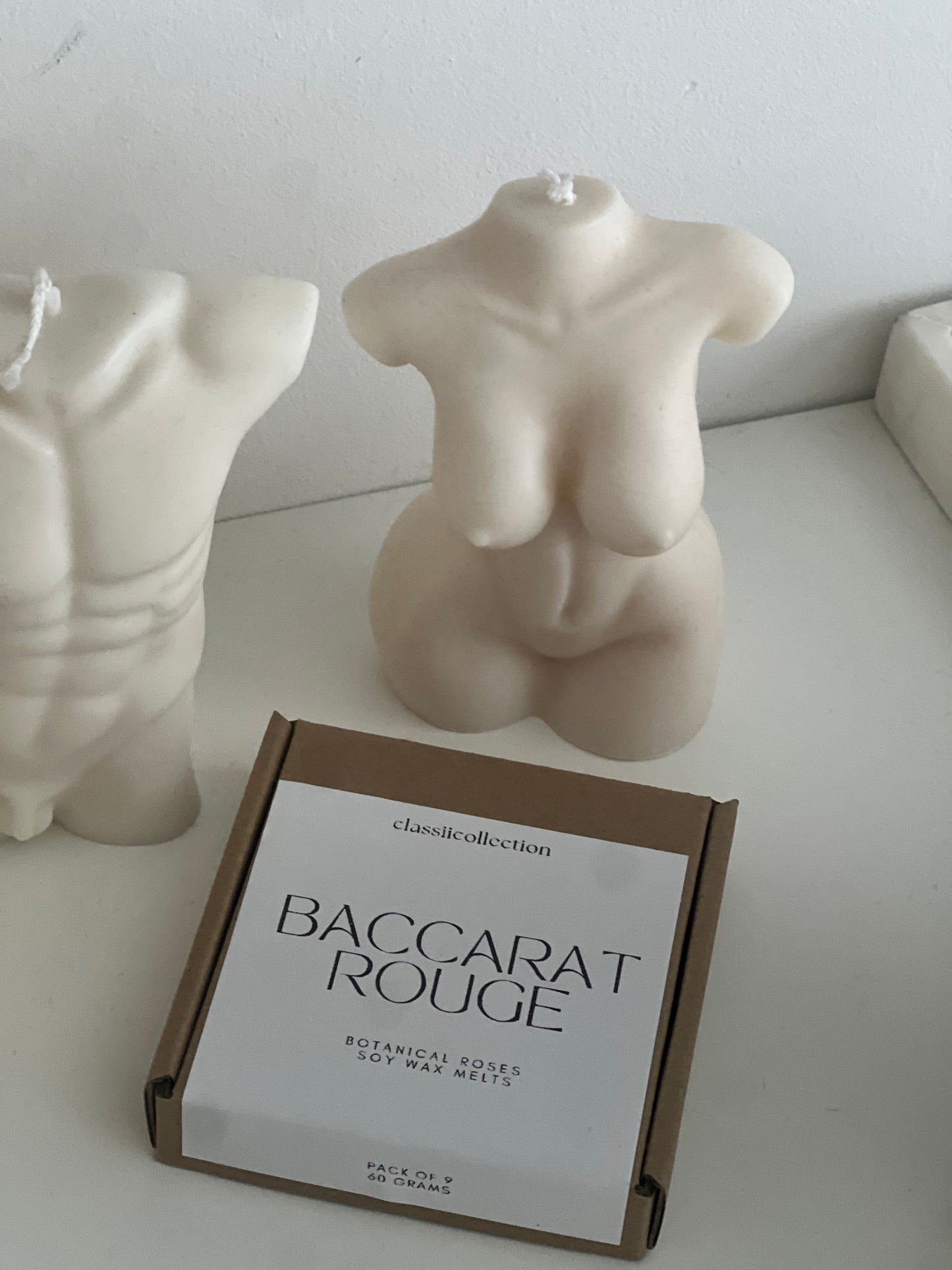 Baccarat rouge type wax melts with pillar body candles