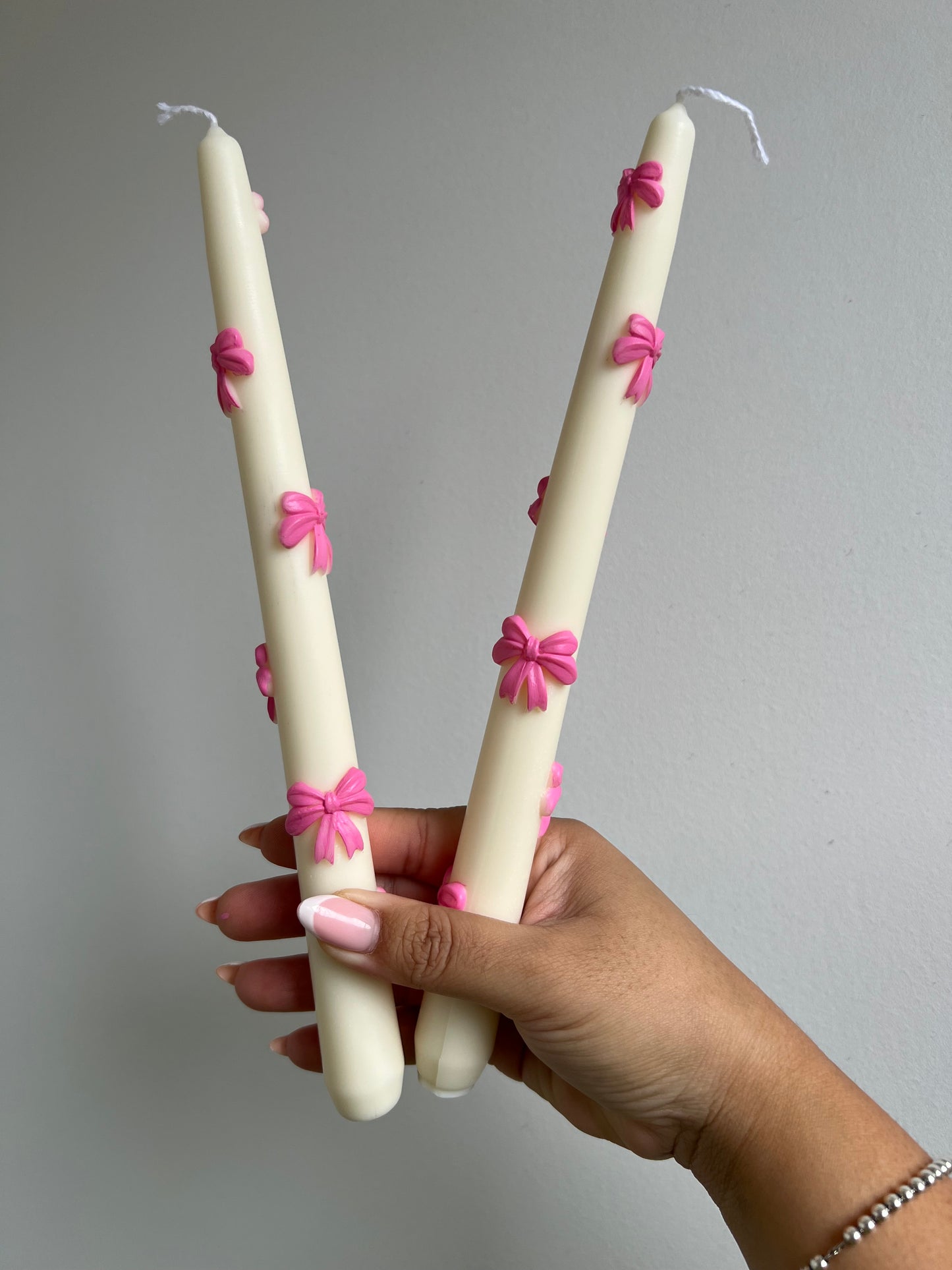 Bow tapered candle, ribbon tapered candle, pillar candle, pink bow candle
