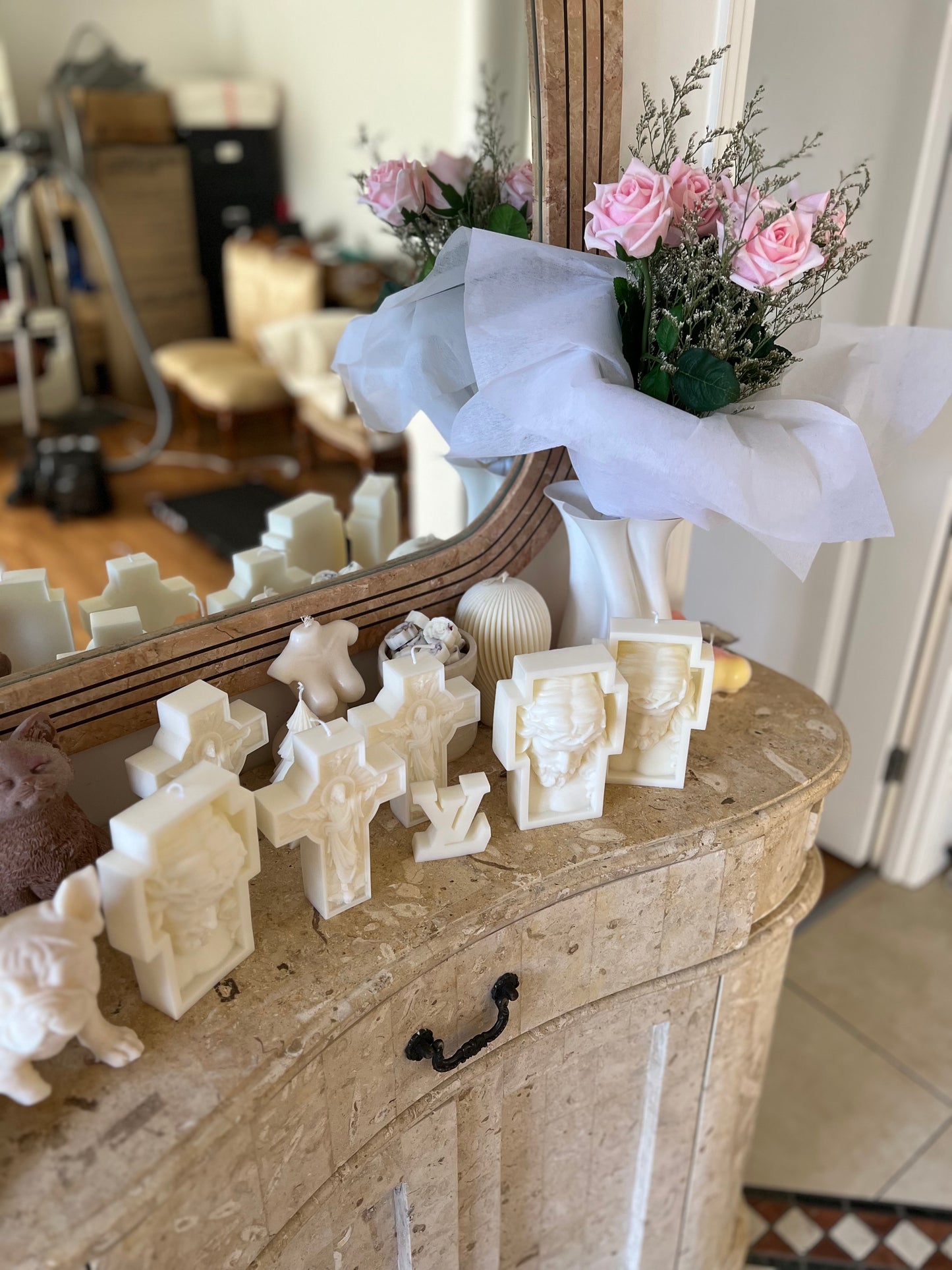 Jesus Face Cross Candle soy wax pillar religion