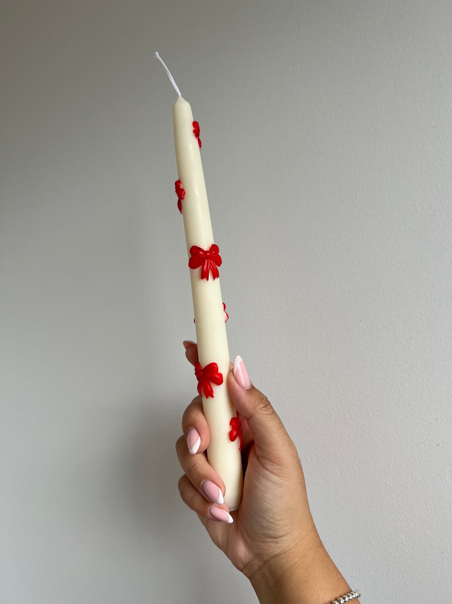 Bow tapered candle, ribbon tapered candle, pillar candle, red bow candle