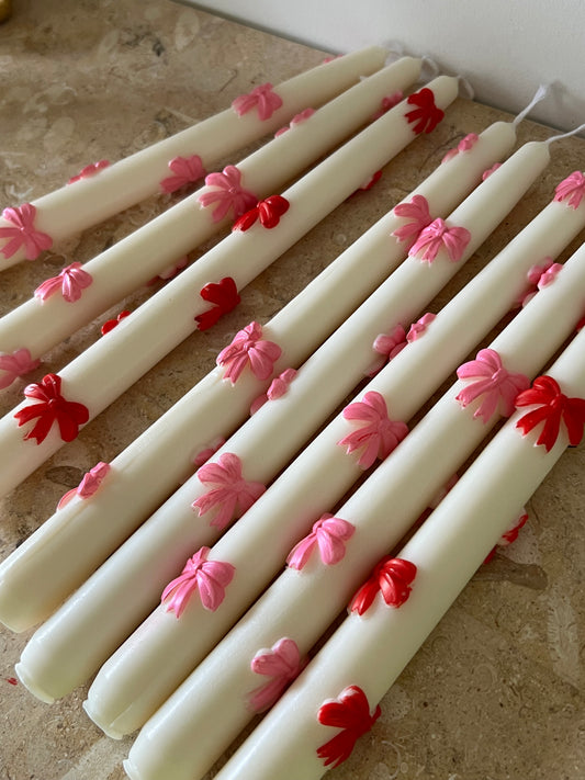 Bow tapered candle, ribbon tapered candle, pillar candle, pink bow candle