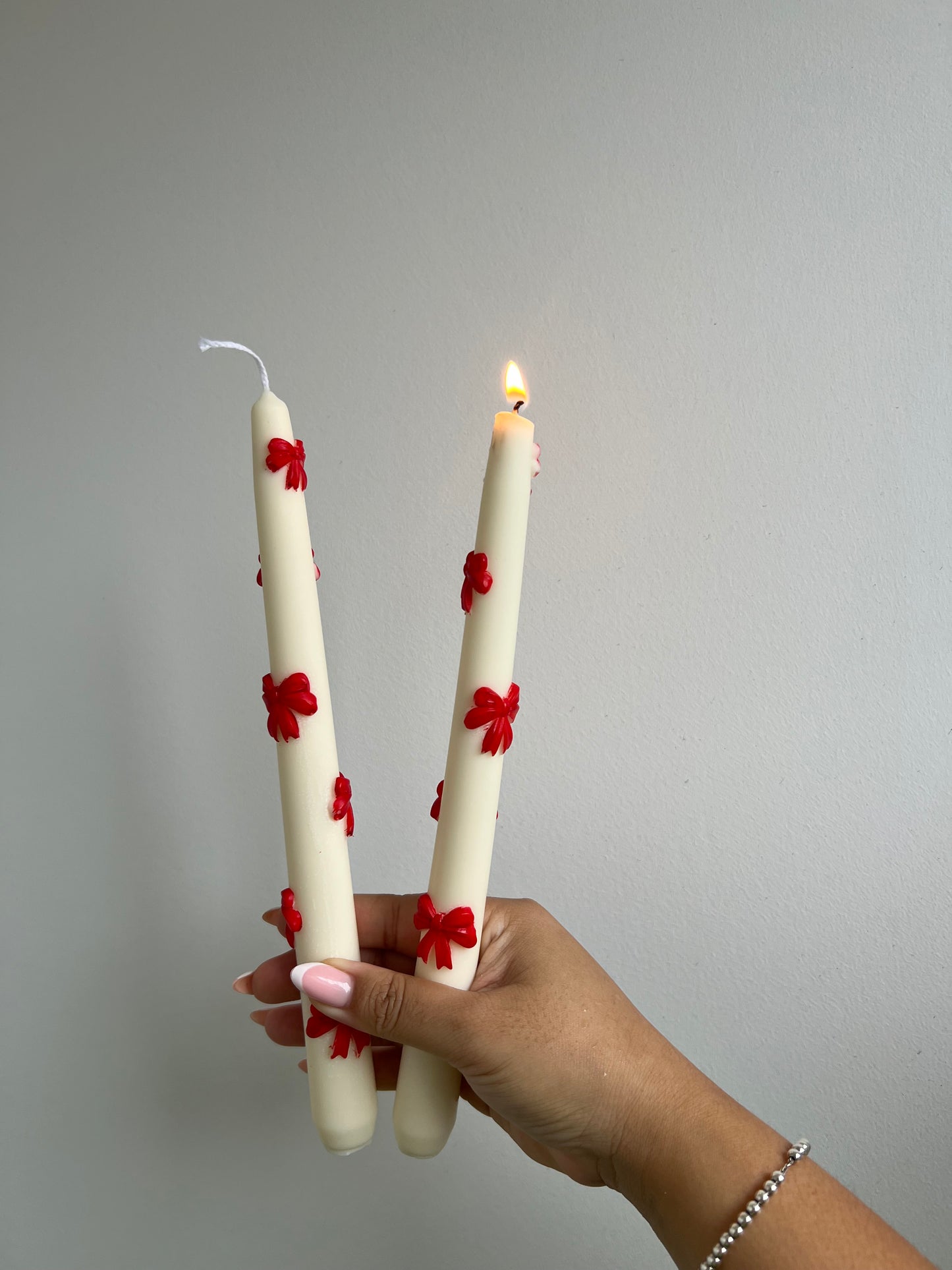 Bow tapered candle, ribbon tapered candle, pillar candle, red bow candle