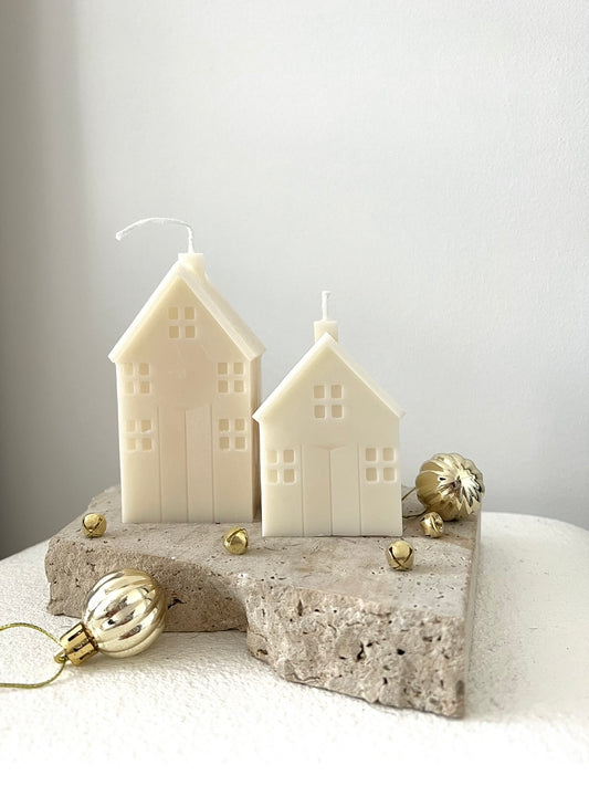 Classii Christmas Cottage House Pillar candles, vegan soy wax small and large